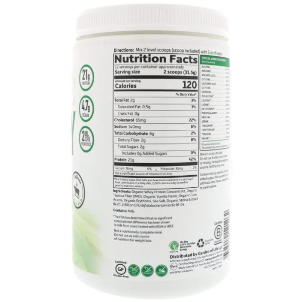 Сироватковий протеїн, смак ванілі, Whey Protein, Garden of Life, органік, 378 г