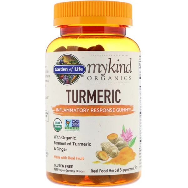 Куркума для дітей, Turmeric, Garden of Life, антизапальні, MyKind Organics, 120 жувальних цукерок