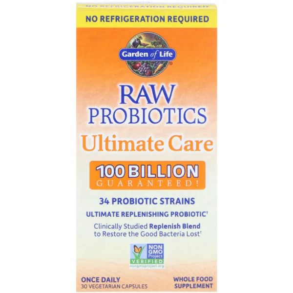 Пробиотики для восстановления микрофлоры, Raw Probiotics Ultimate Care, Garden of Life, 30 вегетарианских капсул