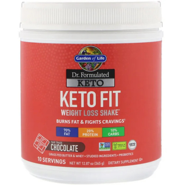 Кето - коктейль, втрата ваги, Keto Fit, Garden of Life, смак шоколаду, порошок, 365 г
