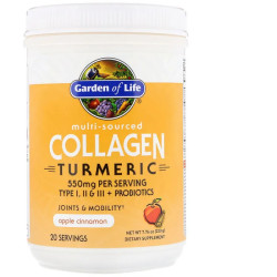 Пептиди колагену з куркумою, Garden of Life Multi-Sourced Collagen Turmeric, яблучна кориця, порошок, 220 г