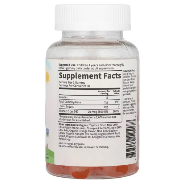 Вітамін D3 для дітей, апельсиновий смак, Kids, Vitamin D3, Garden of Life, 20 мкг (800 МО), 60 вегетаріанських жувальних цукерок