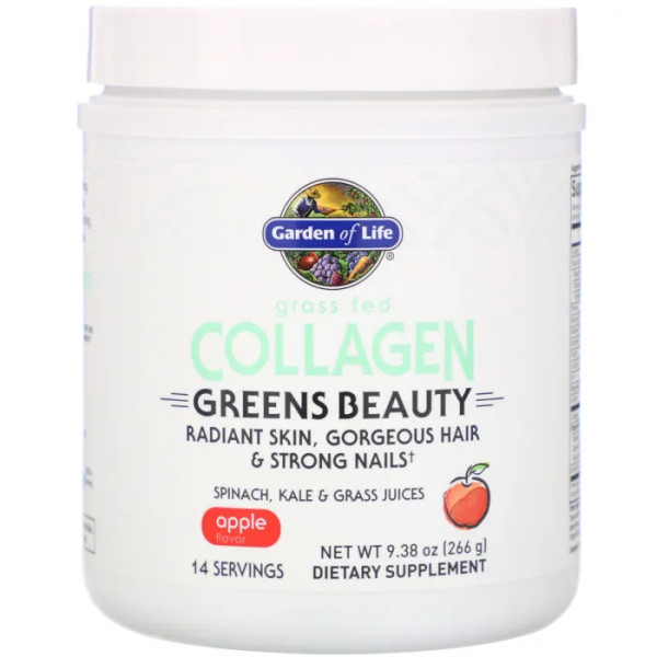 Колаген, Collagen, Garden of Life, із трав'яної відгодівлі, зі смаком яблука, 266 г