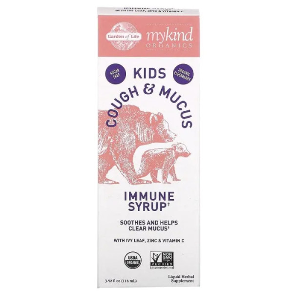 Імунний сироп з листям плюща, цинком і вітаміном C, Immune Syrup with Ivy Leaf, Garden of Life, 116 мл