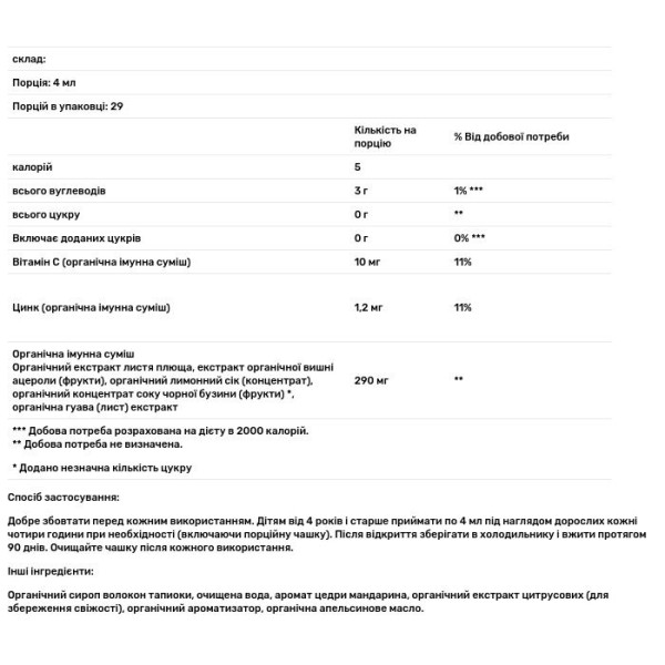 Імунний сироп з листям плюща, цинком і вітаміном C, Immune Syrup with Ivy Leaf, Garden of Life, 116 мл