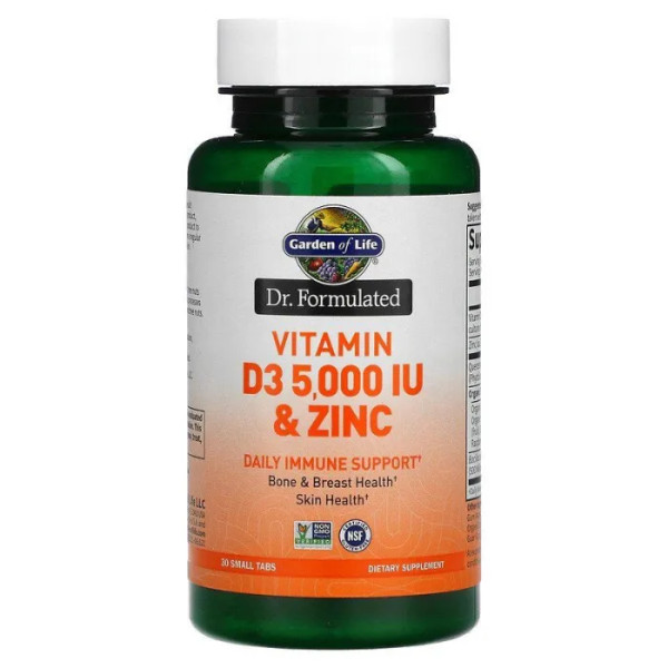 Вітамін D3 та цинк, Vitamin D3 & Zinc, Garden of Life, Dr. Formulated, 30 маленьких пігулок