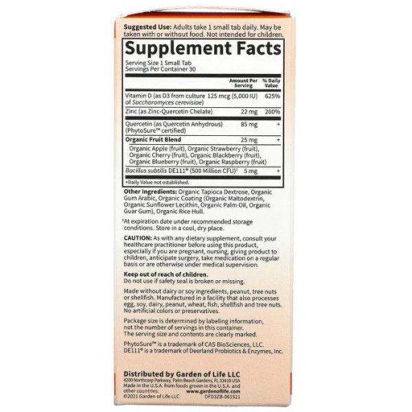 Вітамін D3 та цинк, Vitamin D3 & Zinc, Garden of Life, Dr. Formulated, 30 маленьких пігулок