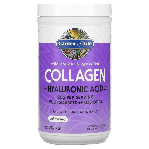 Колаген з гіалуроновою кислотою, Collagen, Garden of Life, диких тварин та трав'яної відгодівлі, без смаку, 270 г