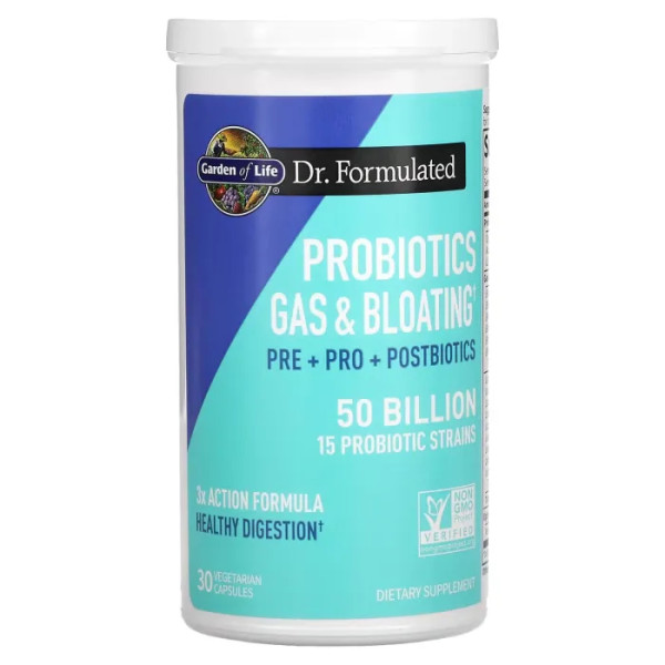 Підтримка травного тракту, Probiotics Gas & Bloating, Garden of Life, 50 мільярдів КУО, 30 капсул