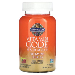 Вітаміни D3 та K2, жувальні, смак малина лимон, Garden of Life Vitamin Code Gummies Vitamins D3 & K2, 45 жувальних цукерок