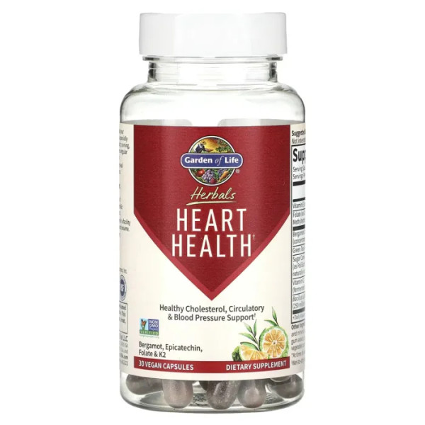 Для здоров'я серця, Heart Health, Garden of Life, Herbals, солодкий цитрус, 30 веганських капсул