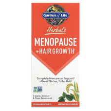Менопауза та ріст волосся, Garden of Life Herbals Menopause + Hair Growth, суміш трав, смак ягід, 30 вегетаріанських капсул