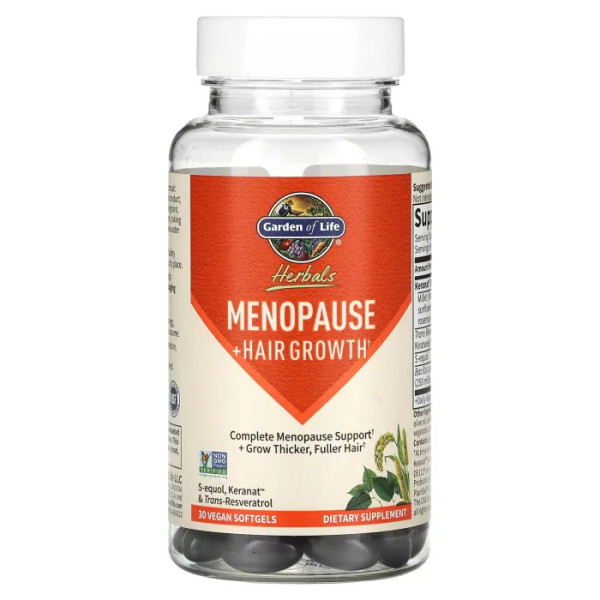 Менопауза + ріст волосся, Menopause + Hair Growth, Garden of Life, Herbals, суміш трав, ягоди, 30 вегетаріанських капсул