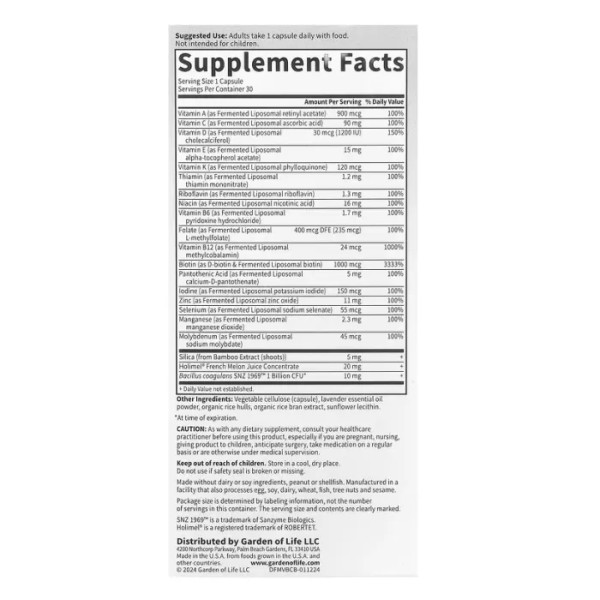 Мультивітаміни, комплекс для краси шкіри, волосся та нігтів, Dr. Formulated Multi+, Garden of Life, з Французькою динею SOD, біотином, кремнієм та пробіотиками, 30 капсул