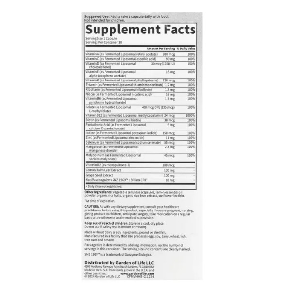 Мультивітаміни для здоров'я серця, Dr. Formulated Multi+, Garden of Life, з вітаміном K2 MK-7, вітамінами групи B та пробіотиками, 30 капсул