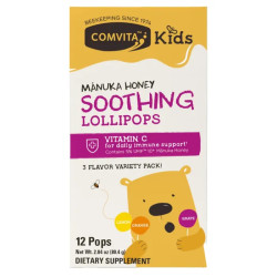 Льодяники з медом манука для дітей, смак лимон апельсин виноград, Comvita Manuka Honey Soothing Lollipops Kids, 12 льодяників, 80,4 г