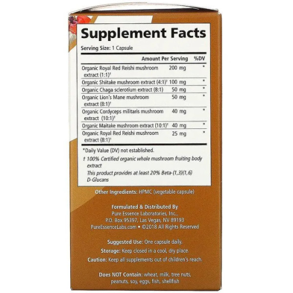Суміш грибів 4X, MYcoMune 4X, Pure Essence, 60 кап.