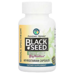 Чорний кмин з гіркою динею, Amazing Herbs Black Seed Bitter Melon, 60 веганських капсул