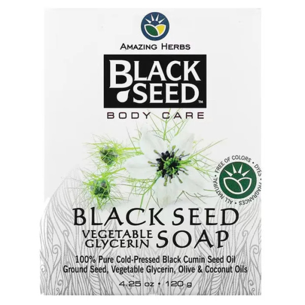 Мило з чорним кмином, Black Seed, Body Care, Vegetable Glycerin Bar Soap, Amazing Herbs, з рослинним гліцерином, догляд за тілом, 120 г