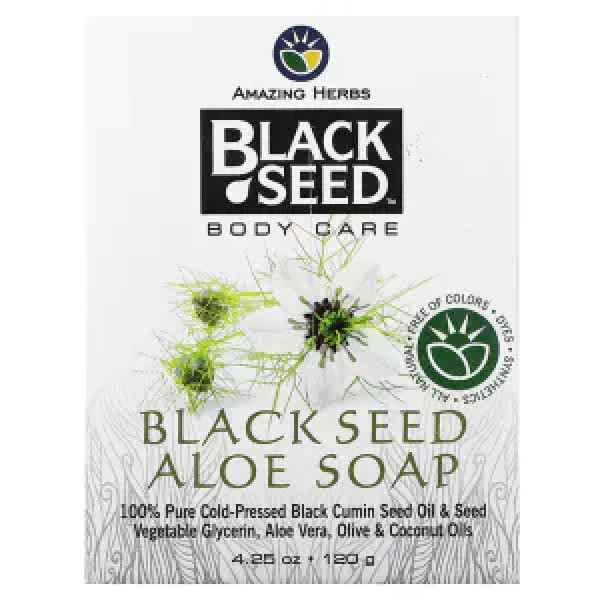 Мило з чорним кмином та алое, Black Seed, Body Care, Aloe Soap, Amazing Herbs, догляд за тілом, 120 г
