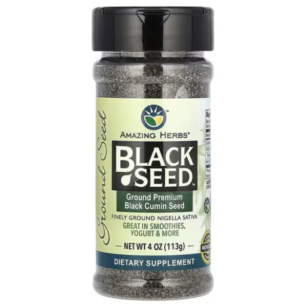 Чорний кмин, Black Seed, Ground Premium Black Cumin Seed, Amazing Herbs, мелене насіння, вищої якості, 113 г