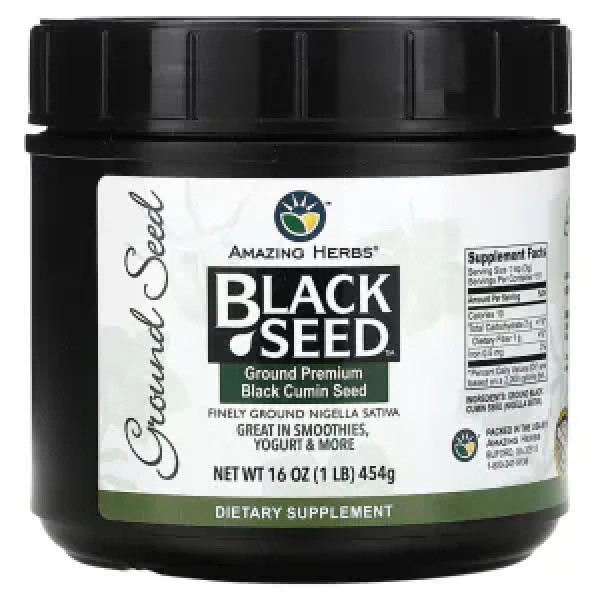 Чорний кмин, Black Seed, Ground Premium Black Cumin Seed, Amazing Herbs, мелене насіння, вищої якості, 454 г