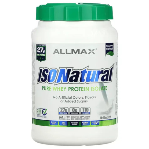 Ізолят сироваткового протеїну, ISONatural, Pure Whey Protein Isolate, ALLMAX, без смаку, 907 г