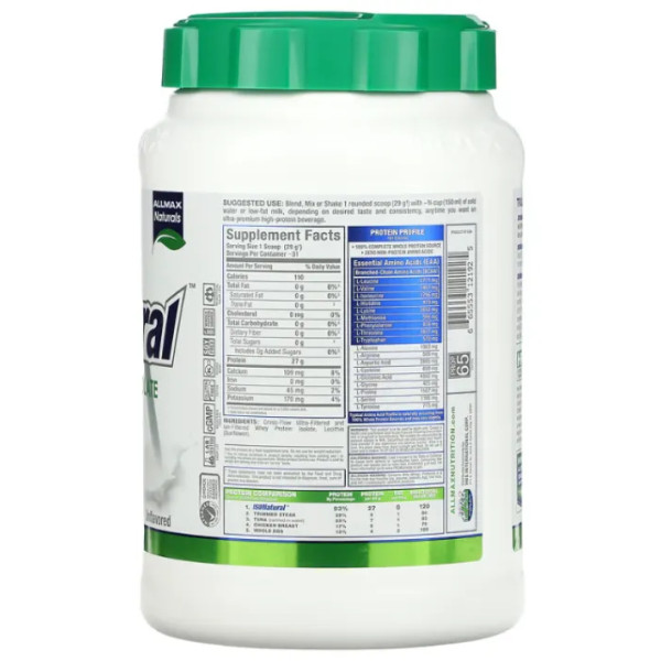 Ізолят сироваткового протеїну, ISONatural, Pure Whey Protein Isolate, ALLMAX, без смаку, 907 г