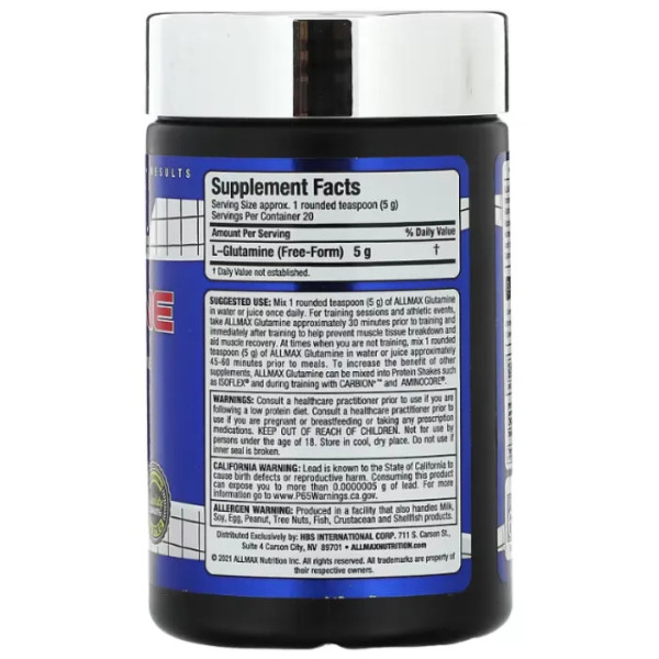 Глутамін, Essentials, Glutamine, ALLMAX, порошок, 100 г