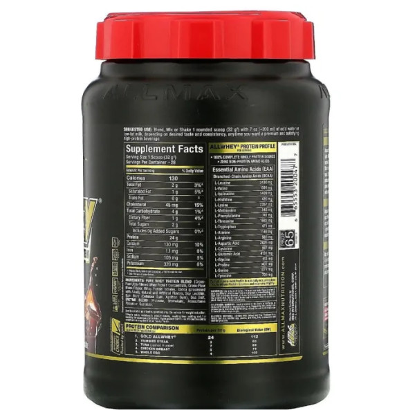 Сывороточный протеин + изолят высшего качества, Whey Protein + Isolate, ALLMAX Nutrition, смесь, шоколад, 907 гр.