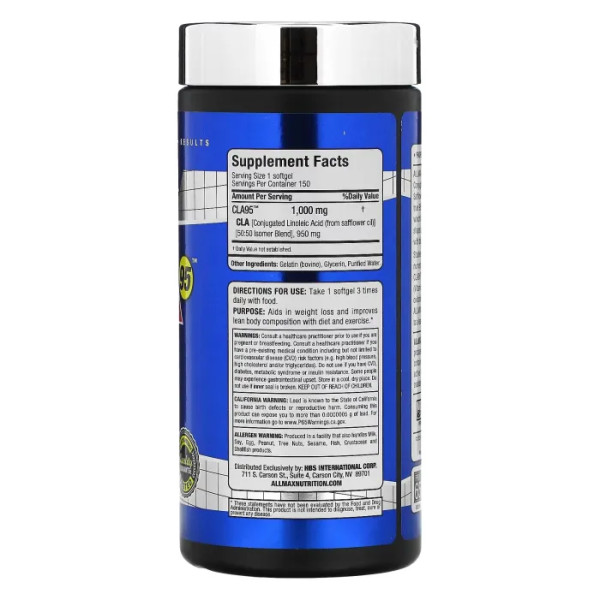 Кон'югована лінолева кислота, CLA95, ALLMAX, 150 капсул