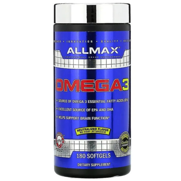 Риб'ячий жир концентрат, Omega-3 Fish Oil, ALLMAX Nutrition, 180 капсул