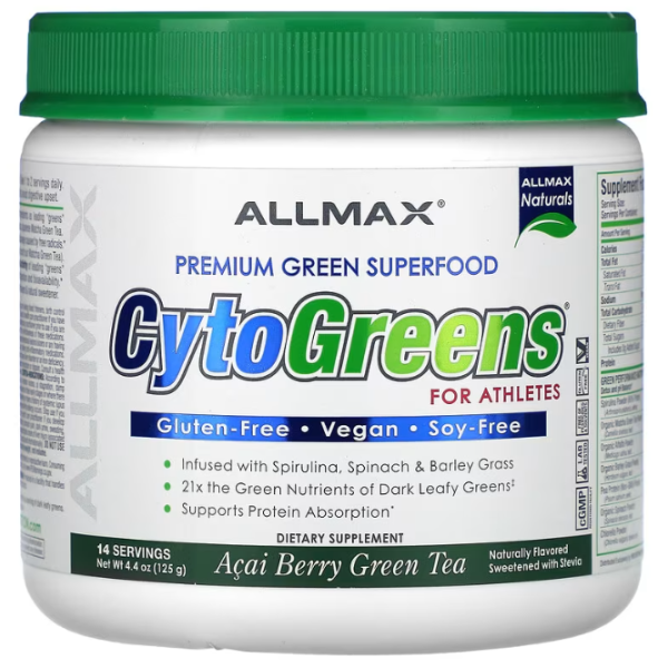 Суперфуд для спортсменів, CytoGreens For Athletes, ALLMAX, зелений чай з ягодами асаї, 125 г