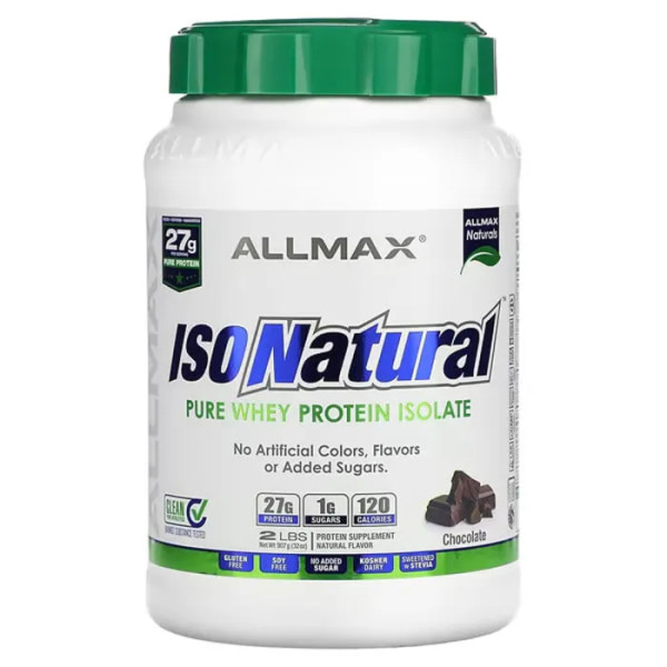 Ізолят сироваткового протеїну, IsoNatural Pure Whey Protein Isolate, ALLMAX, шоколад, 907 г