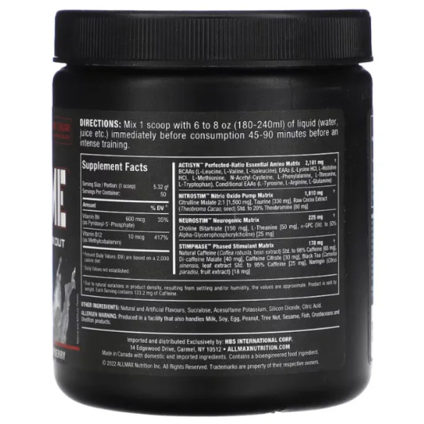 Передтренувальний комплекс, покращений, MusclePrime, ALLMAX, смак білої малини, 266 г