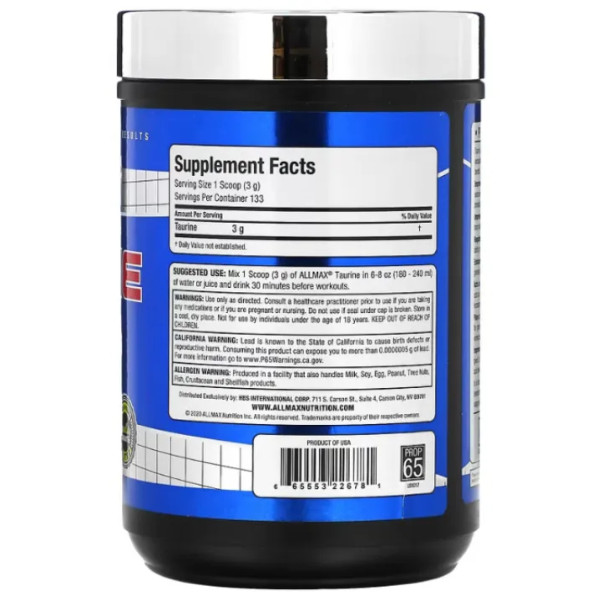 Таурін, Essentials, Taurine, ALLMAX, 400 г