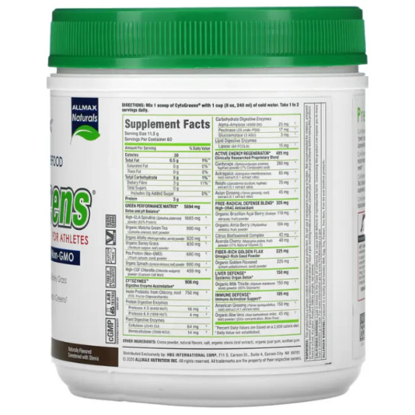 Суперфуд для спортсменів, преміальної якості, CytoGreens, Premium Green Superfood for Athletes, ALLMAX, смак шоколаду, 690 г