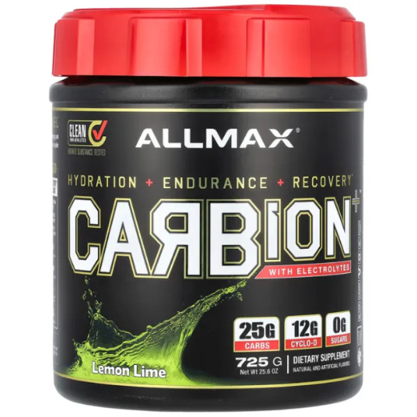 Енергетична суміш з електролітами, для спорту, CARBION, ALLMAX, підтримка витривалості, відновлення, смак лимон-лайм, 725 г