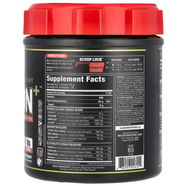 Енергетична суміш з електролітами, для спорту, CARBION, ALLMAX, підтримка витривалості, відновлення, смак лимон-лайм, 725 г