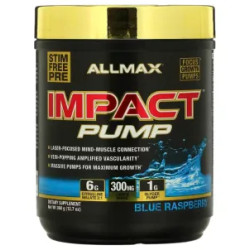 Передтренувальний комплекс без стимуляторів, IMPACT PUMP ALLMAX, смак синя малина, 360 г