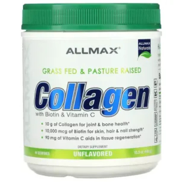 Колаген з біотином та вітаміном C, Collagen with Biotin & Vitamin C, ALLMAX, формула для волосся, шкіри, нігтів та суглобів, без ароматизаторів, 440 г