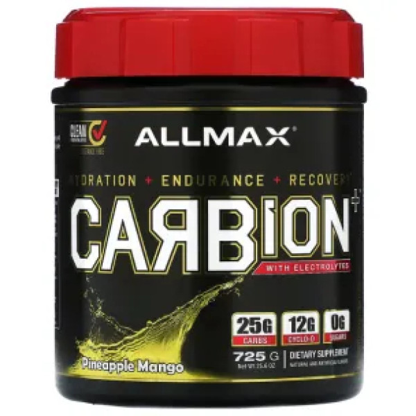 Енергетична суміш з електролітами, для спорту, CARBION, ALLMAX, підтримка витривалості, відновлення, смак ананас-манго, 725 г