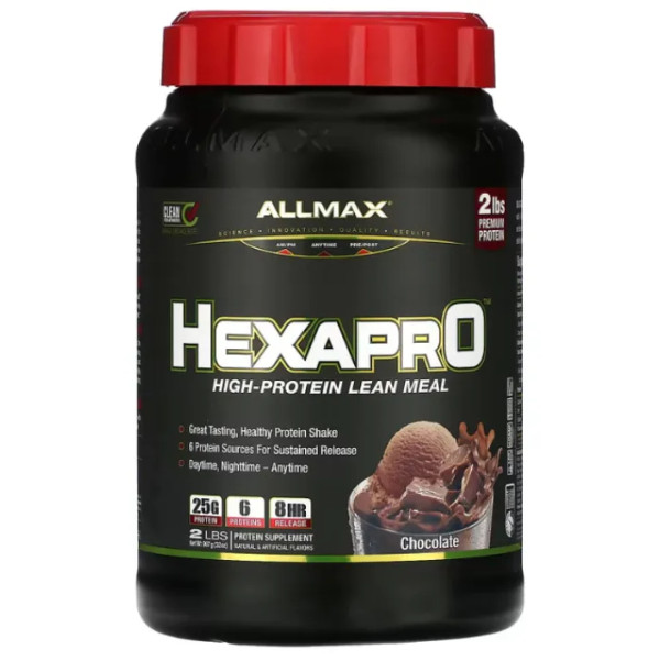 Протеїновий коктейль з високим вмістом білка, Hexapro, High-Protein Lean Meal, ALLMAX, уповільненого вивільнення, смак шоколаду, 907 г
