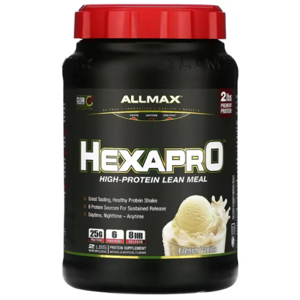 Протеїновий коктейль з високим вмістом білка, Hexapro, High-Protein Lean Meal, ALLMAX, уповільненого вивільнення, смак французької ванілі, 907 г