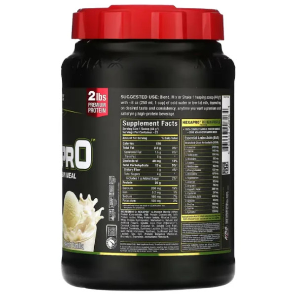 Протеїновий коктейль з високим вмістом білка, Hexapro, High-Protein Lean Meal, ALLMAX, уповільненого вивільнення, смак французької ванілі, 907 г