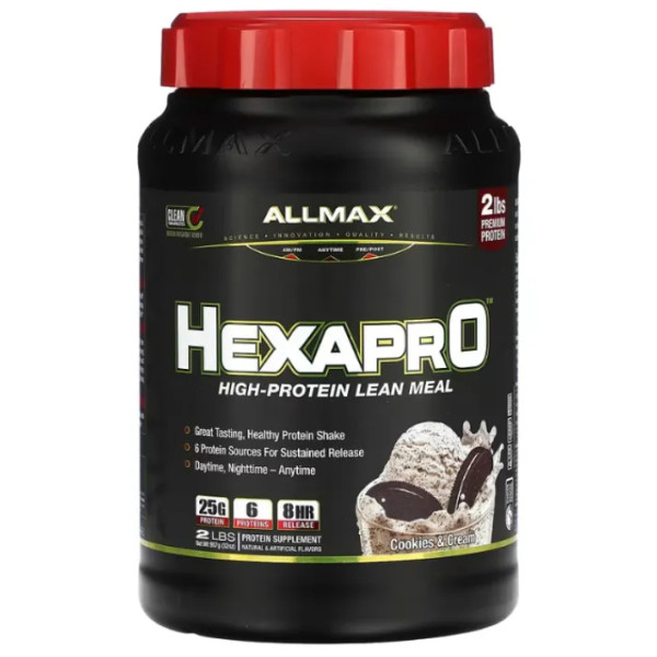 Протеїновий коктейль з високим вмістом білка, Hexapro, High-Protein Lean Meal, ALLMAX, уповільненого вивільнення, смак печива з вершками, 907 г