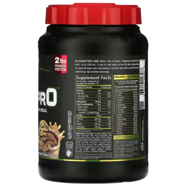 Протеїновий коктейль із високим вмістом білка, Hexapro, High-Protein Lean Meal, ALLMAX, уповільненого вивільнення, смак шоколадної арахісової олії, 907 г