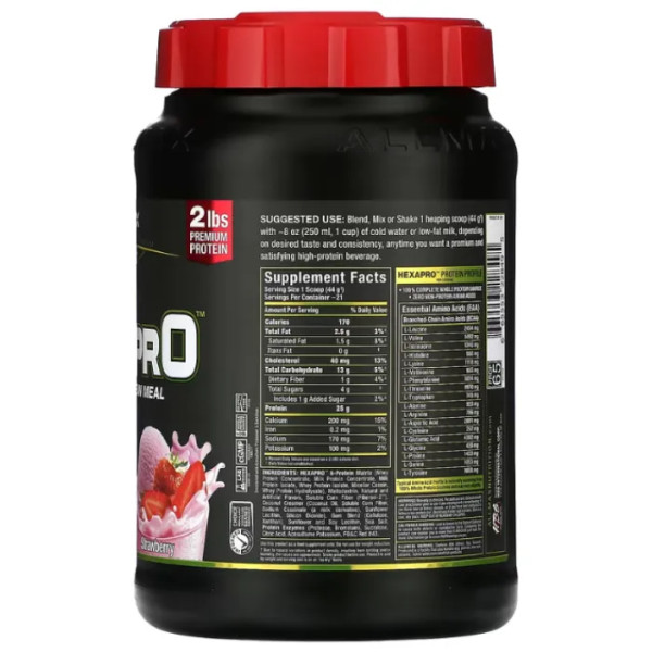 Протеїновий коктейль із високим вмістом білка, Hexapro, High-Protein Lean Meal, ALLMAX, уповільненого вивільнення, смак полуниці, 907 г