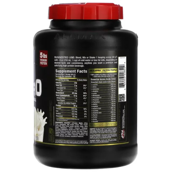 Протеїновий коктейль із високим вмістом білка, Hexapro, High-Protein Lean Meal, ALLMAX, уповільненого вивільнення, смак французької ванілі, 2,27 кг