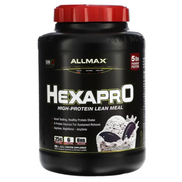Протеїновий коктейль з високим вмістом білка, Hexapro, High-Protein Lean Meal, ALLMAX, уповільненого вивільнення, смак печива з вершками, 2,27 кг